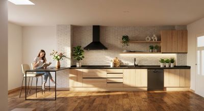 Cocina contemporánea en madera y negro